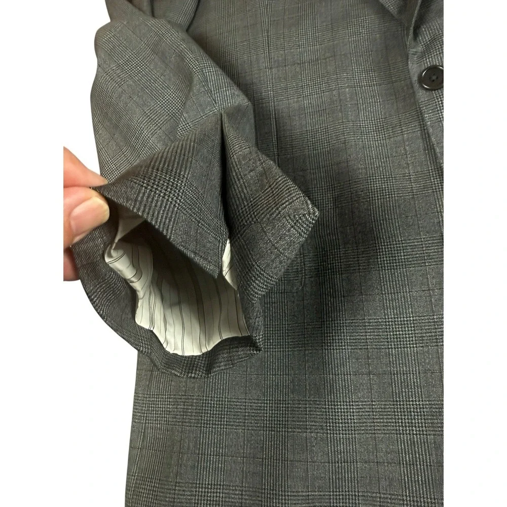 JOS. A. BANK 43L Gray Glen Plaid 100% Wool Suit Jacket Burgundy Windowpane